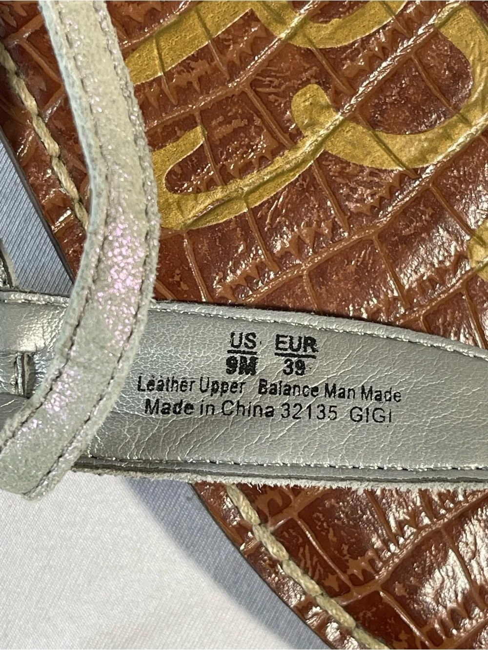 Sam Edelman Gigi Metallic Silver T-Strap Thong Sandals Croc Embossed Brown Sz9